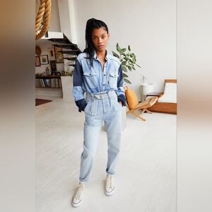 Free People We The Free Saidie Belted Paper Bag High Rise Mom Jeans, Size 24
